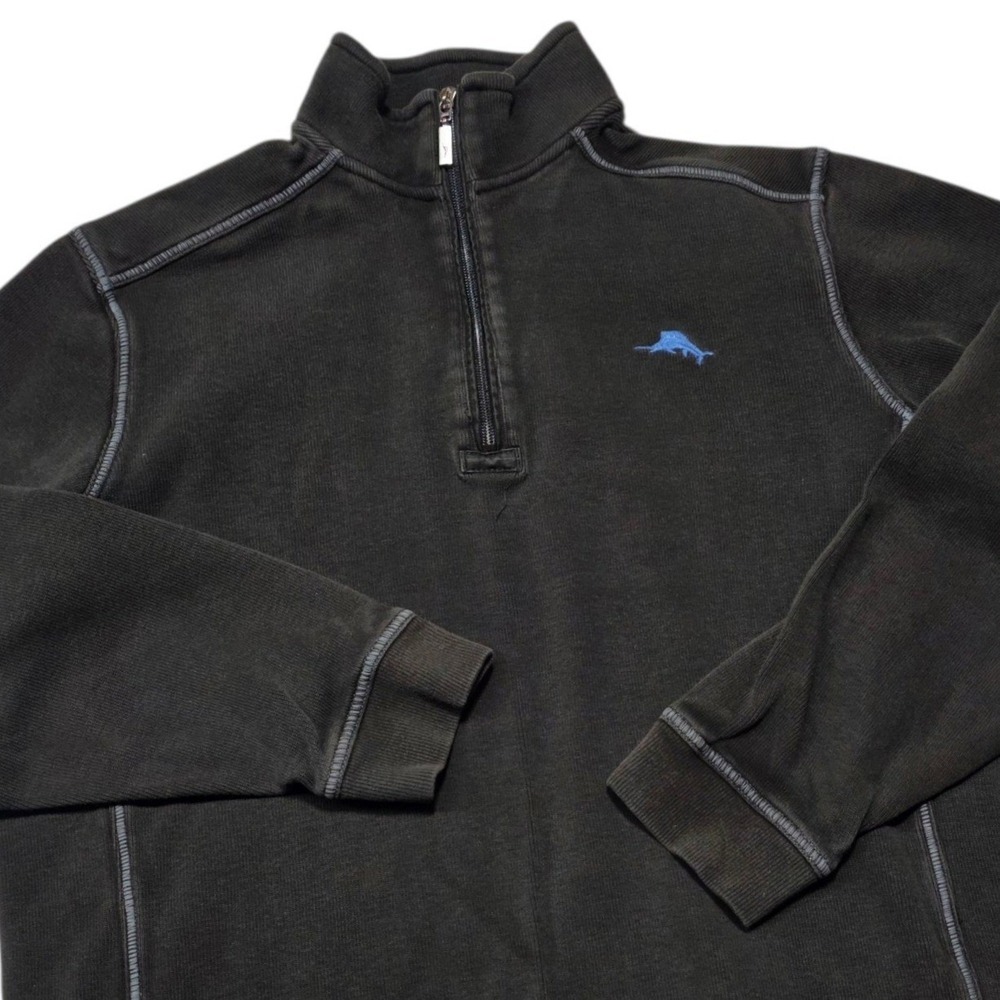 Tommy Bahama Relax Quarter Zip Pullover Mens Medium Brown Cotton Ribbed